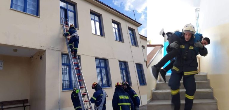 image Δείτε φωτογραφίες από την άσκηση της Πυροσβεστικής Υπηρεσίας Μύρινας στο γυμνάσιο του Λιβαδοχωρίου.