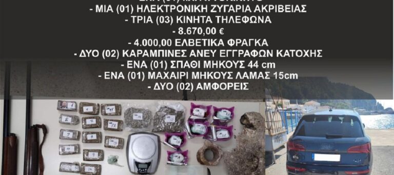 image Σάμος: Τους συνέλαβαν με χασίς, κοκαίνη και αρχαιότητες