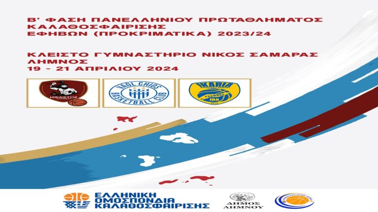 image Κλειστό “Νίκος Σαμαράς” :Στην “μάχη” για τη πρόκριση στο Πανελλήνιο Πρωτάθλημα BASKET ρίχνεται ο ‘Ηφαιστος!  19-21 Απριλίου.
