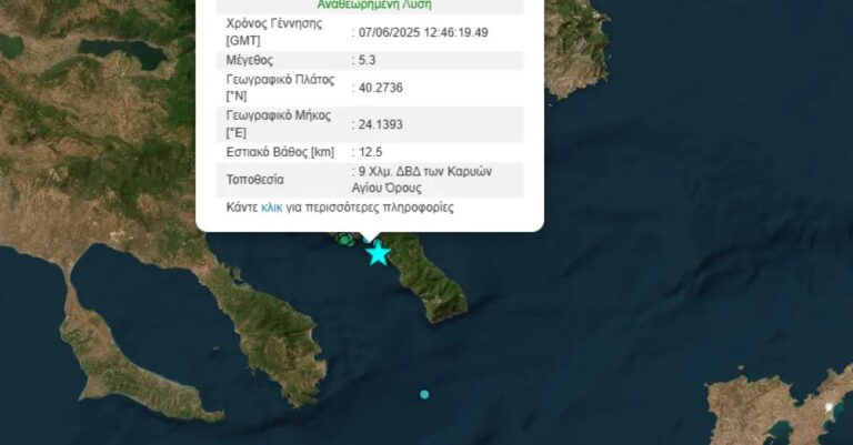 image Σεισμός 5,3 Ρίχτερ στο Άγιο Όρος – Σε μικρή απόσταση από τις Καρυές το επίκεντρο